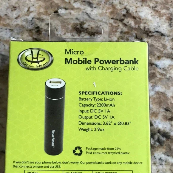 Gear head Micro Mobile Powerbank with Charging Cable NEW - Picture 5 of 7
